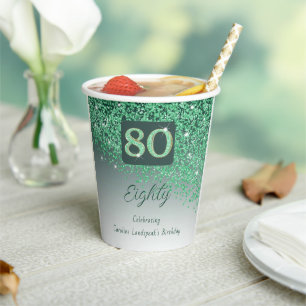 Gobelets En Papier 80e anniversaire Classy Falling Green Parties scin
