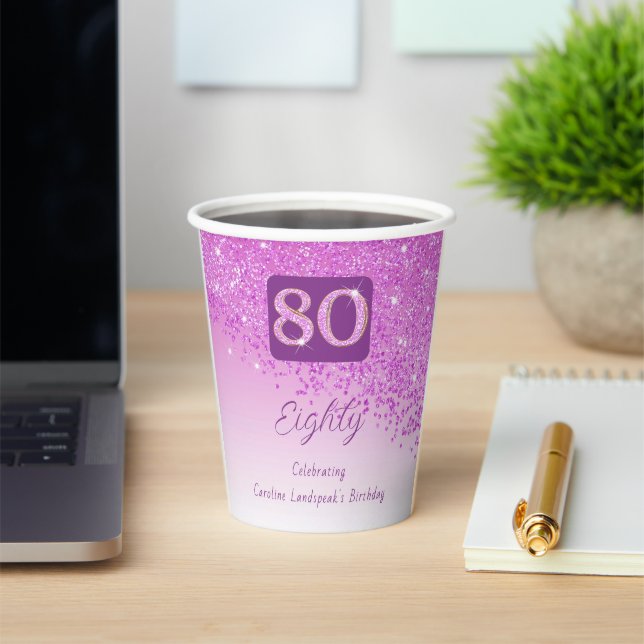 Gobelets En Papier 80e anniversaire Classy Falling Pink Parties scint (Insitu)