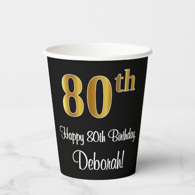 Gobelets En Papier 80e anniversaire - Elégant luxe Faux Gold Look # (Verso)