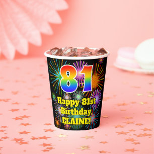 Gobelets En Papier 81e anniversaire : motif de feux d'artifice amusan