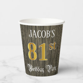 Gobelets En Papier 81e fête d'anniversaire — Faux Gold & Faux Wood Lo
