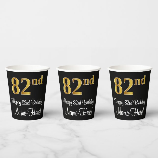 Gobelets En Papier 82e anniversaire - Elégant luxe Faux Gold Look # (Multi)