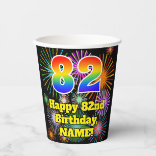 Gobelets En Papier 82e anniversaire : Fun Motif Fireworks + Rainbow 8