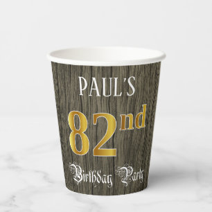 Gobelets En Papier 82e fête d'anniversaire — Faux Gold & Faux Wood Lo