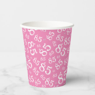 Gobelets En Papier 85e anniversaire Random Number Motif rose/blanc