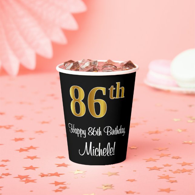 Gobelets En Papier 86e anniversaire - Elégant luxe Faux Gold Look # (Insitu)