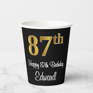 Gobelets En Papier 87e anniversaire - Elégant luxe Faux Gold Look #