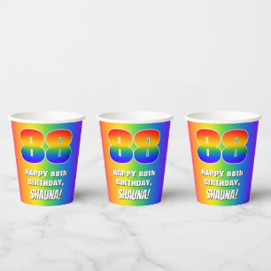 Gobelets En Papier 88e anniversaire : coloré, amusant Motif arc-en-ci