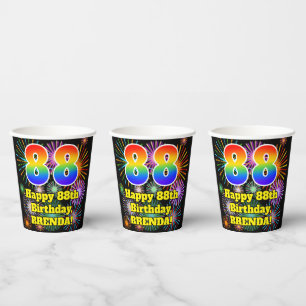Gobelets En Papier 88e anniversaire : Fun Fireworks Motif + Rainbow 8