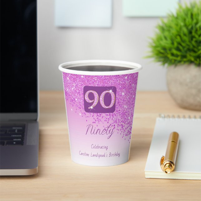 Gobelets En Papier 90e anniversaire Classy Falling Pink Parties scint (Insitu)