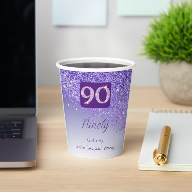Gobelets En Papier 90e anniversaire Classy Falling Purple Parties sci (Insitu)