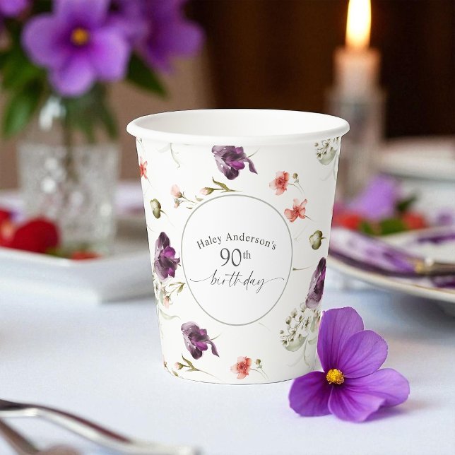 Gobelets En Papier 90e anniversaire Fleur sauvage Feminine Floral (Créateur téléchargé)