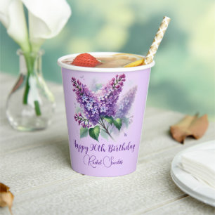 Gobelets En Papier 90e anniversaire Purple Lilac Fleurs Printemps