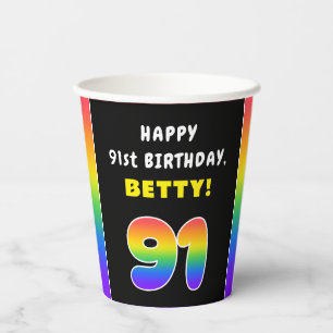 Gobelets En Papier 91e anniversaire : Arc-en-ciel coloré # 91, Nom pe