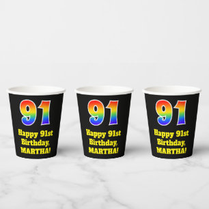 Gobelets En Papier 91e anniversaire : coloré, amusant, excitant, arc-