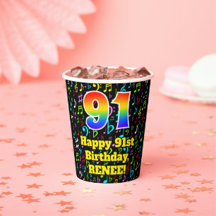 Gobelets En Papier 91e anniversaire : Fun Music Notes Motif, Rainbow