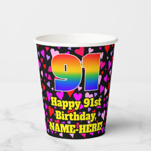 Gobelets En Papier 91e anniversaire : Loving Hearts Motif, Arc-en-cie