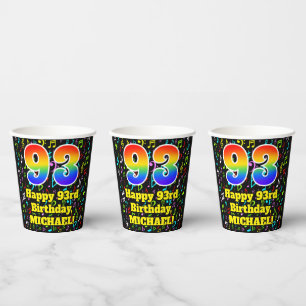 Gobelets En Papier 93e anniversaire : Fun Music Notes Motif, Rainbow 