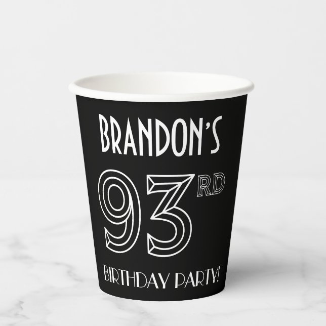 Gobelets En Papier 93e fête d'anniversaire : Style Art Déco + Nom per (Recto)