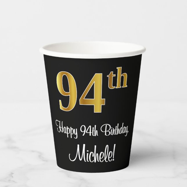 Gobelets En Papier 94e anniversaire - Elégant luxe Faux Gold Look # (Recto)