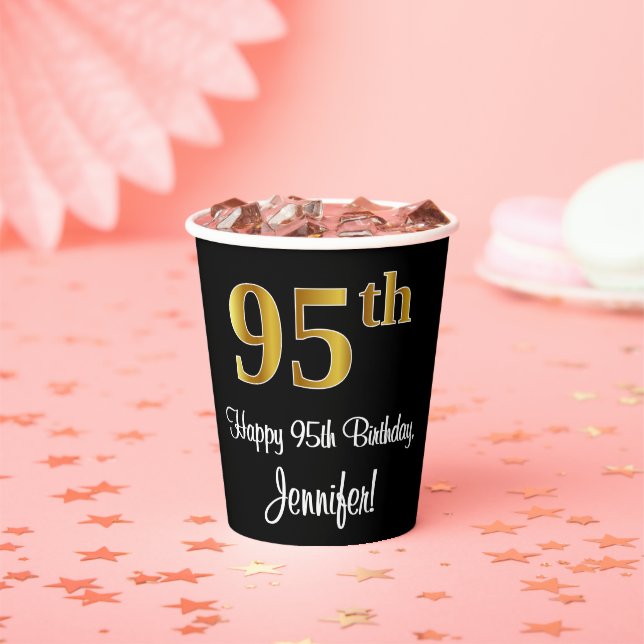 Gobelets En Papier 95e anniversaire - Elégant luxe Faux Gold Look # (Insitu)