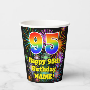 Gobelets En Papier 95e anniversaire : Fun Motif Fireworks + Rainbow 9
