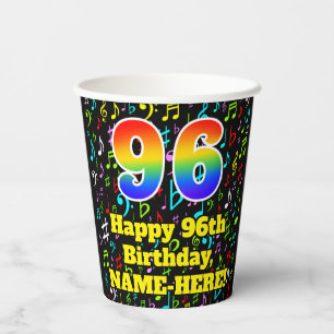 Gobelets En Papier 96e anniversaire : Fun Music Notes Motif, Rainbow