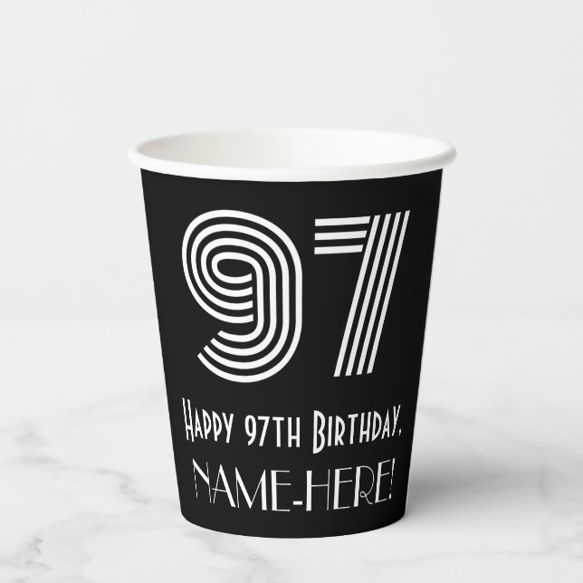 Gobelets En Papier 97e anniversaire — Art Déco Inspiré Look "97" + No (Verso)