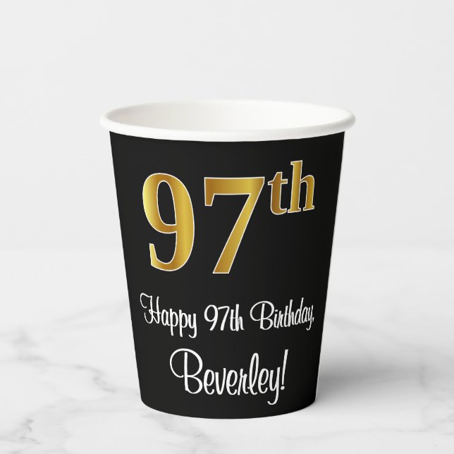 Gobelets En Papier 97e anniversaire - Elégant luxe Faux Gold Look # (Verso)