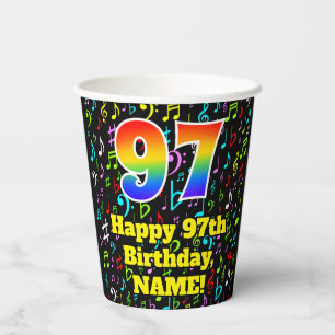 Gobelets En Papier 97e anniversaire : Fun Music Notes Motif, Rainbow 
