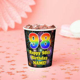 Gobelets En Papier 98e anniversaire : Fun Fireworks Motif + Rainbow 9
