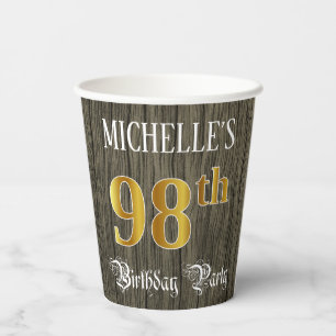 Gobelets En Papier 98e fête d'anniversaire — Faux Gold & Faux Wood