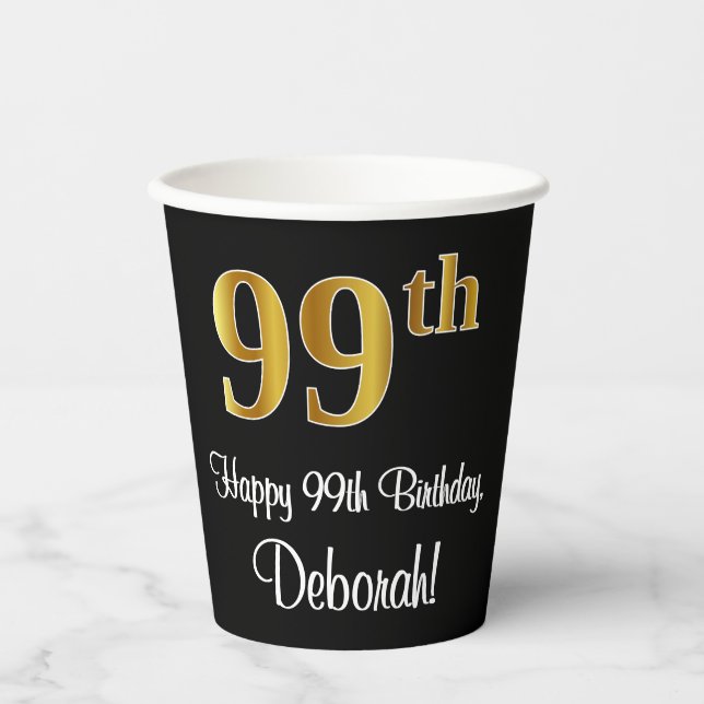 Gobelets En Papier 99e anniversaire - Elégant luxe Faux Gold Look # (Recto)