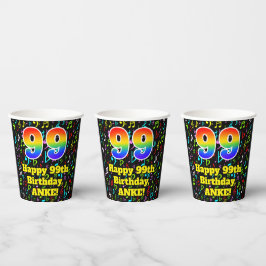 Gobelets En Papier 99e anniversaire : Fun Music Notes Motif, Rainbow 