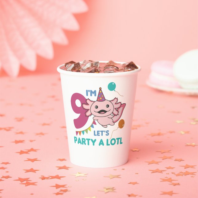 Gobelets En Papier 9e Anniversaire Axolotl Neuf Anniversaire Cute Axo (Insitu)