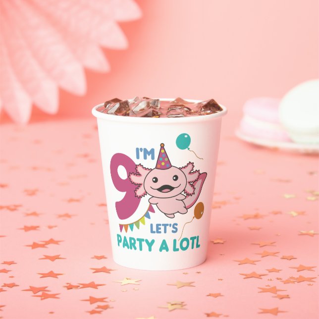 Gobelets En Papier 9e Anniversaire Axolotl Neuf Anniversaire Cute Axo (Insitu)