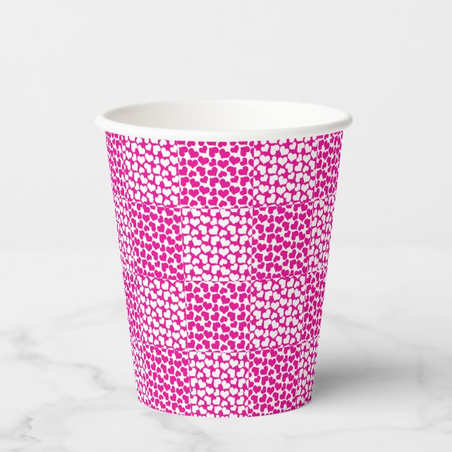 Gobelets En Papier à damiers Amour en Magenta et Blanc (Recto)