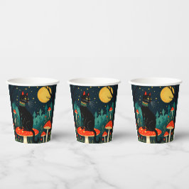 Gobelets En Papier A Familiar Black Cat And Toadstools Halloween 2