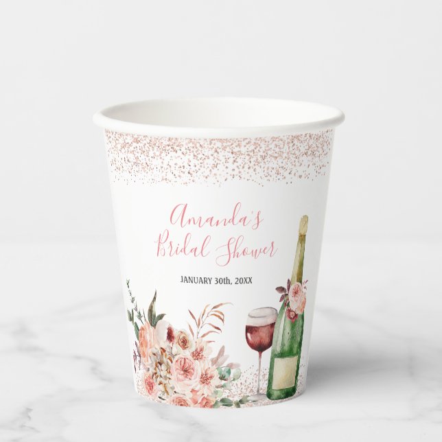 Gobelets En Papier À l'amour, rose poudré, douche de mariée (Recto)