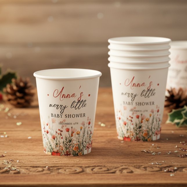 Gobelets En Papier A Merry Little Baby Shower Christmas Florals (Créateur téléchargé)