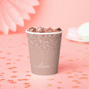 Gobelets en papier à monogramme avec paillettes et