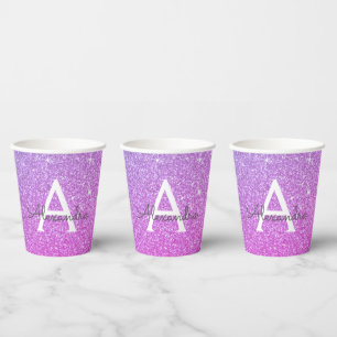 Gobelets en papier à monogramme pailleté et scinti