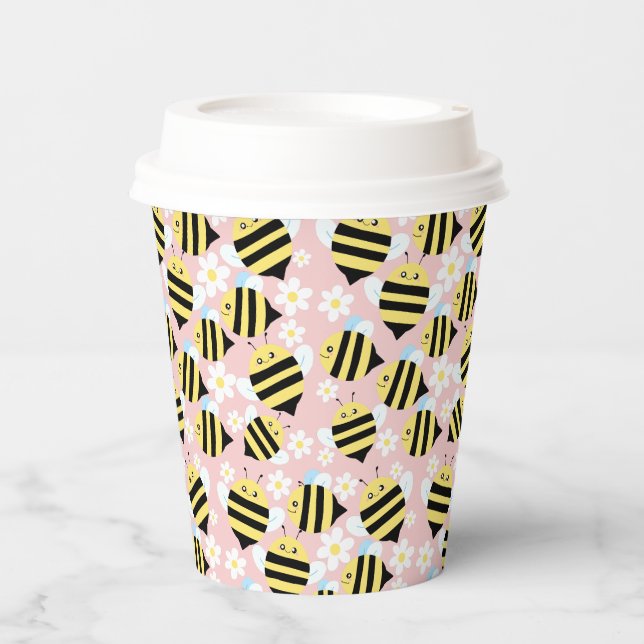 Gobelets En Papier Abeilles Et Fleurs Blanches (Recto)