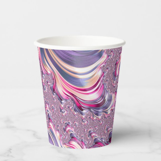 Gobelets En Papier Abstrait rose pourpre spirale fractale (Recto)
