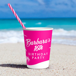 Gobelets En Papier Ado Anniversaire Trendy Beach Hot Pink Sweet 16