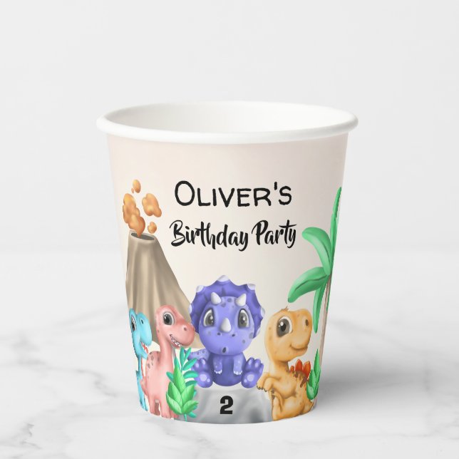 Gobelets En Papier Adorable Baby Dinosaures fête d'anniversaire (Recto)