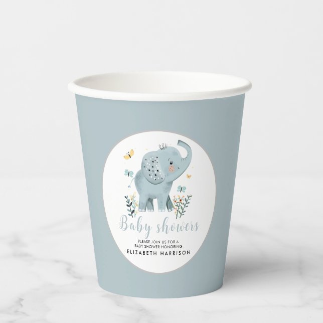 Gobelets En Papier adorable Elephant Blue Baby Boy Douche (Recto)