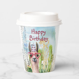 Gobelets En Papier Adorable Llama d'anniversaire