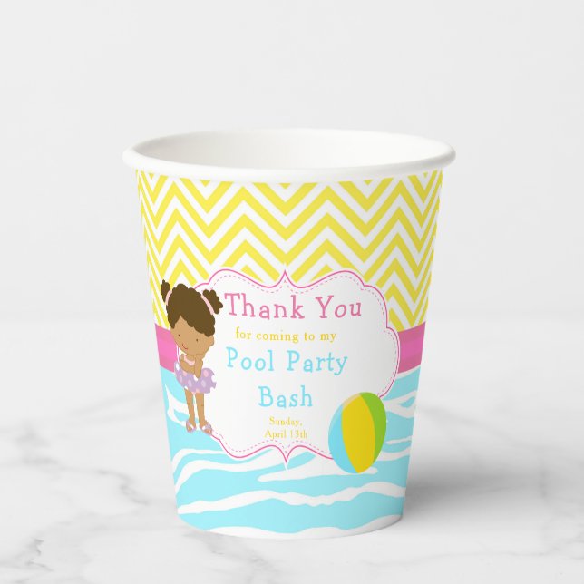 Gobelets En Papier African American Girl Pool Party Bash (Recto)