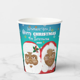 Gobelets En Papier African American Père Noël et Mme Claus Christmas